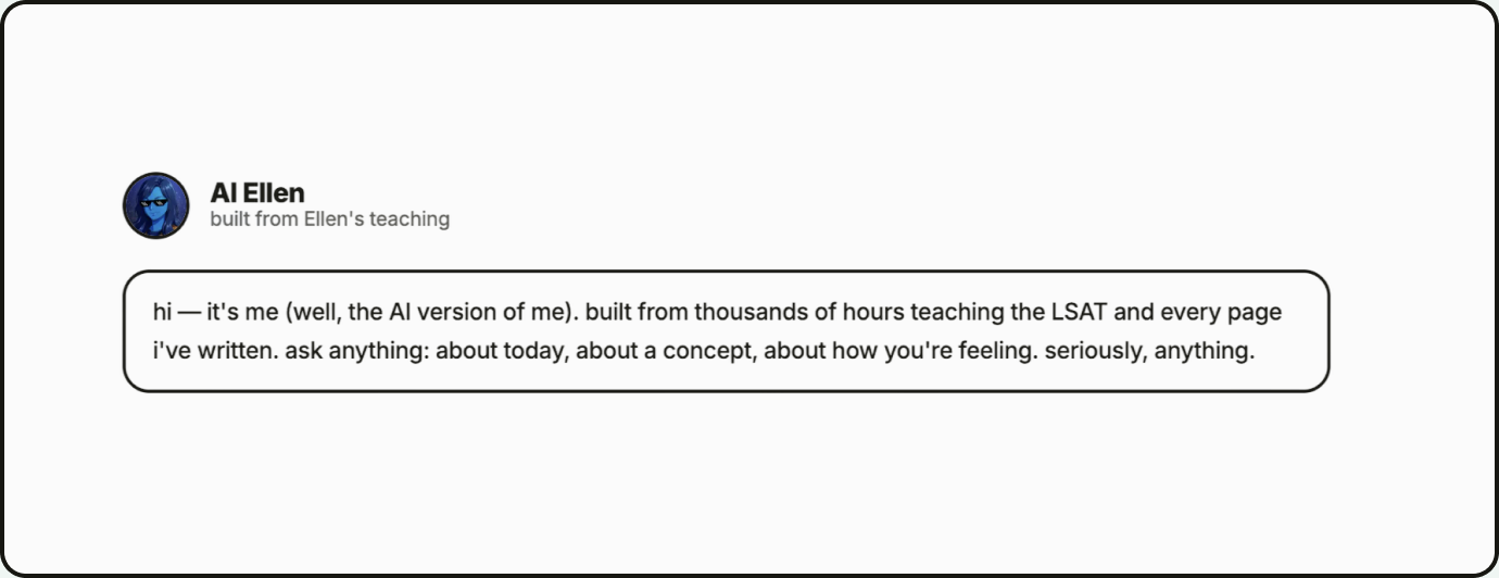 AI Ellen chat greeting built from Ellen's teaching
