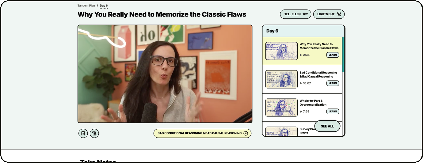 Loophole Online video lesson player with the Day 6 lesson playlist beside it