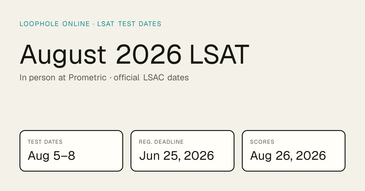 August 2026 LSAT — Test Dates, Registration Deadline & Score Release